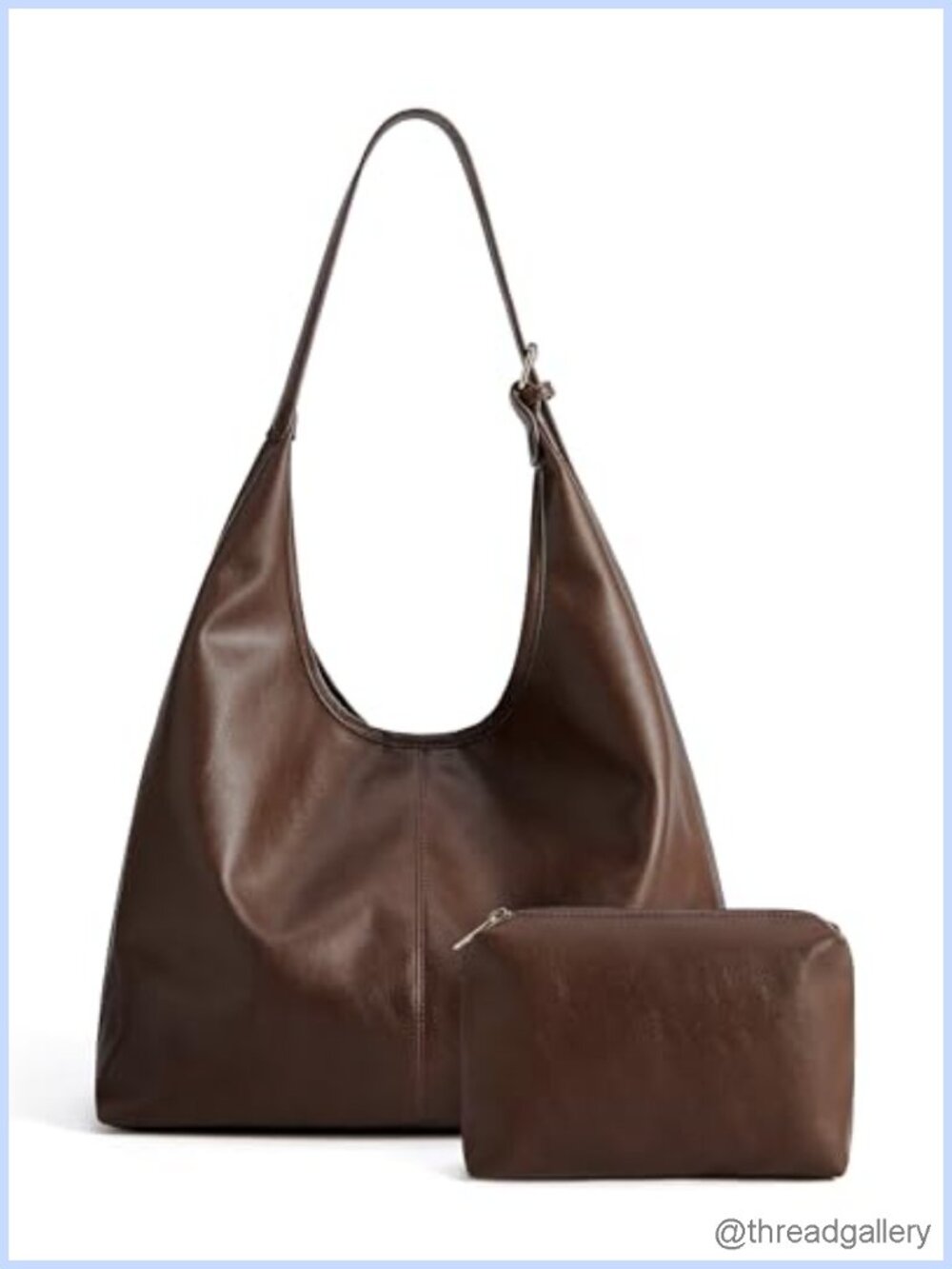 Vegan Leather Hobo Shoulder Crossbody Bag with Pouch Slouchy Tote Purse